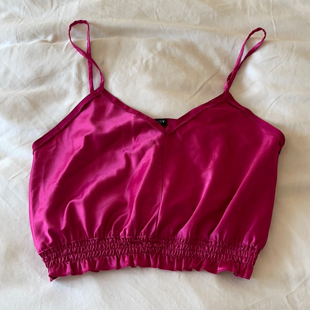 Zara Cropped Hot Pink Silk Top